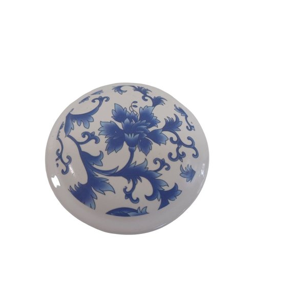 Vtg Round 2"x2.75" Lidded Trinket Box Delft Blue Hand Painted Oriental Porcelain - Picture 4 of 6